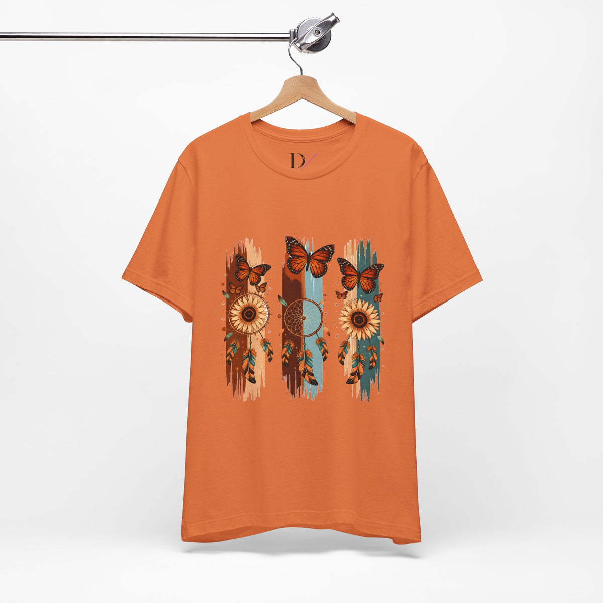 Sunflower & Butterfly Stripe Tee — Boho Floral Graphic T-Shirt